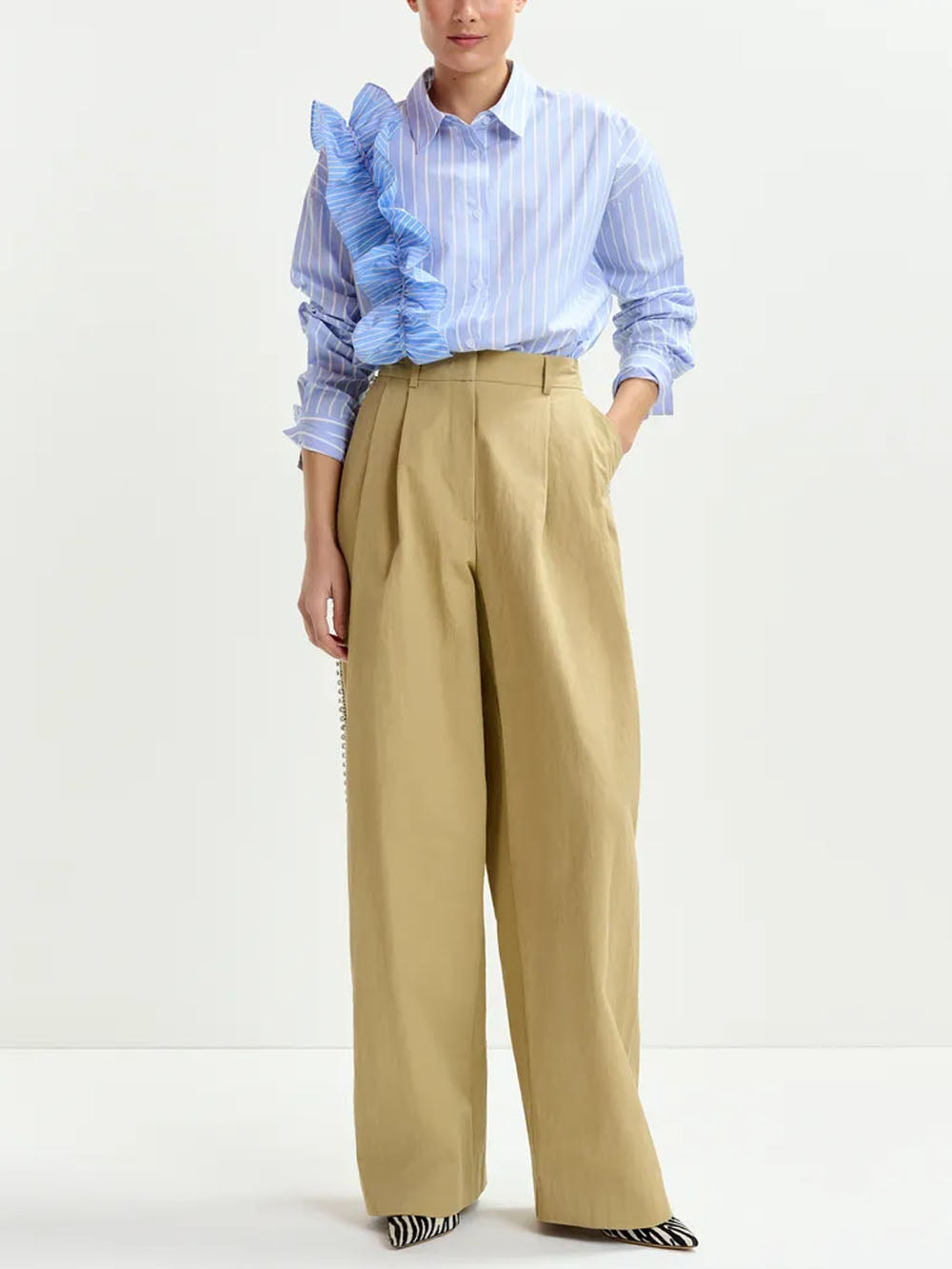 ESSENTIEL ANTWERP Pantaloni larghi beige con strass Beige Urbanstaroma