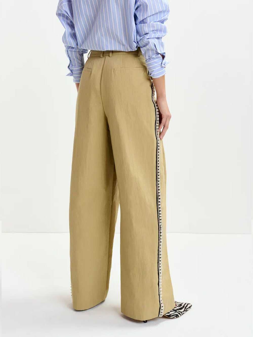 ESSENTIEL ANTWERP Pantaloni larghi beige con strass Beige Urbanstaroma