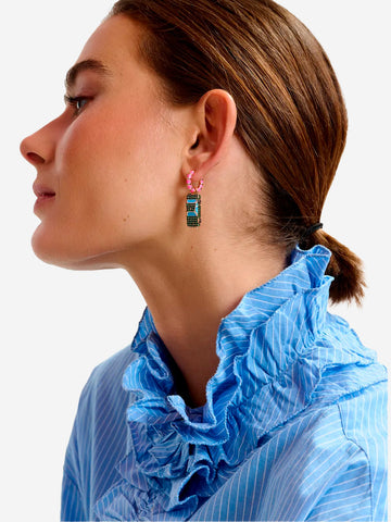 ESSENTIEL ANTWERP Orecchini a cerchio rosa e oro con ape e automobile Multicolor