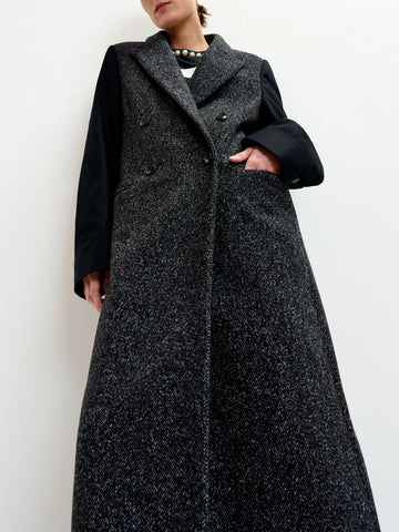 ESSENTIEL ANTWERP Cappotto Doppio Petto misto lana con Maniche a Contrasto Nero