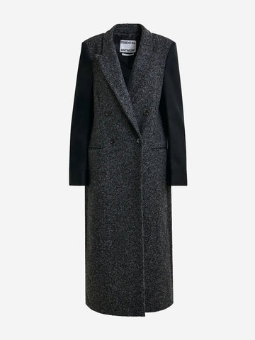 ESSENTIEL ANTWERP Cappotto Doppio Petto misto lana con Maniche a Contrasto Nero