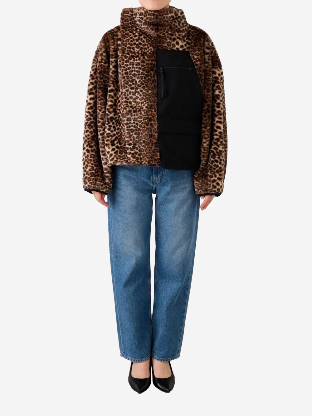 F/CE Giacca leopardata asimmetrica in pelliccia sintetica Leopardato Urbanstaroma