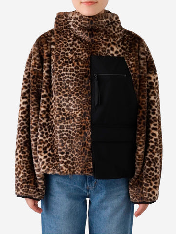 F/CE Giacca leopardata asimmetrica in pelliccia sintetica Leopardato