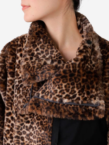 F/CE Giacca leopardata asimmetrica in pelliccia sintetica Leopardato