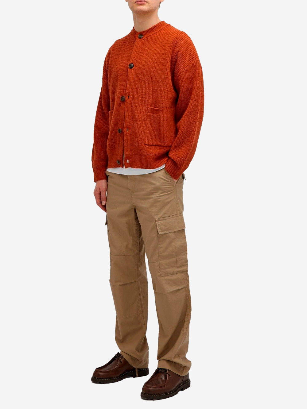FRIZMWORKS Cardigan rosso mattone misto lana con abbottonatura completa Mattone Urbanstaroma