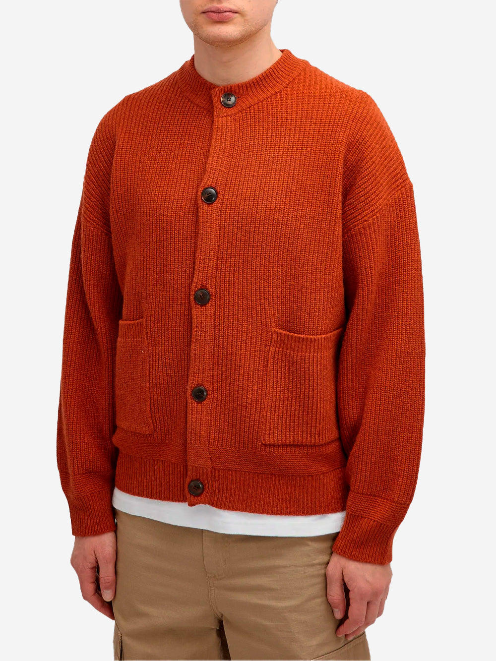 FRIZMWORKS Cardigan rosso mattone misto lana con abbottonatura completa Mattone Urbanstaroma