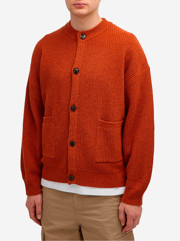 FRIZMWORKS Cardigan rosso mattone misto lana con abbottonatura completa Mattone