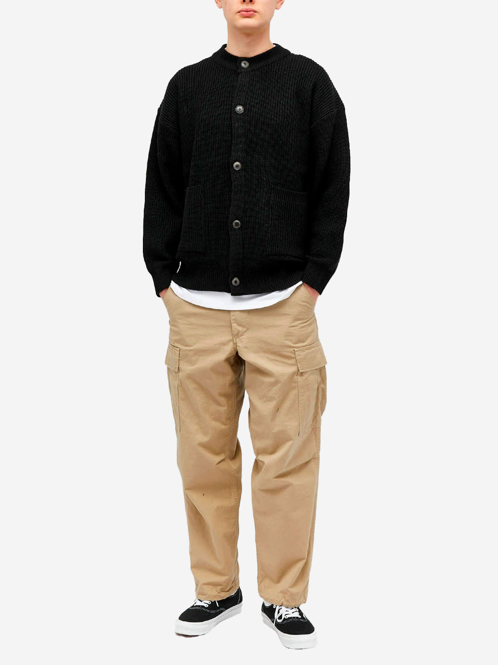 FRIZMWORKS Cardigan nero misto lana con abbottonatura completa Nero Urbanstaroma