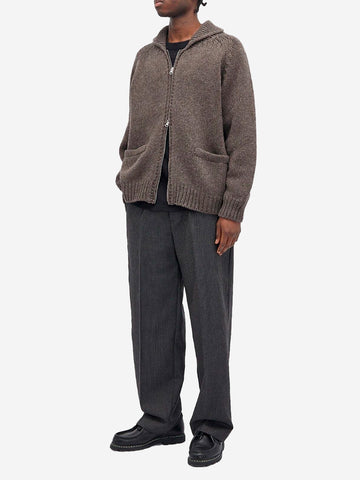 FRIZMWORKS Cardigan Cowichan in misto lana marrone fango con zip Fango