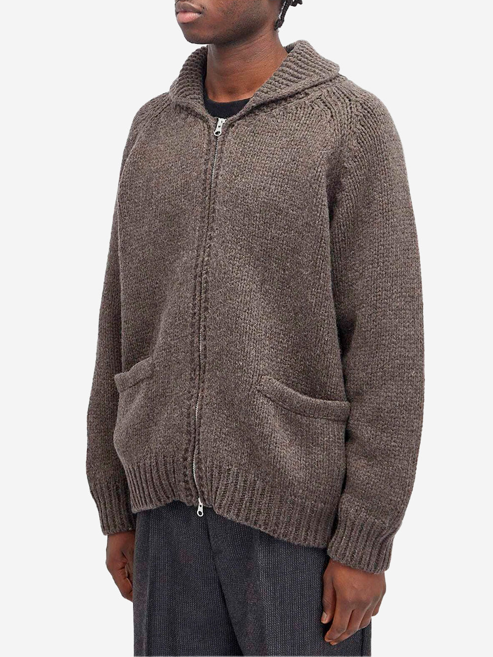 FRIZMWORKS Cardigan Cowichan in misto lana marrone fango con zip Fango Urbanstaroma