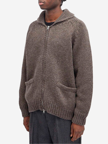 FRIZMWORKS Cardigan Cowichan in misto lana marrone fango con zip Fango