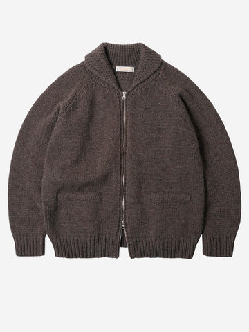 FRIZMWORKS Cardigan Cowichan in misto lana marrone fango con zip Fango