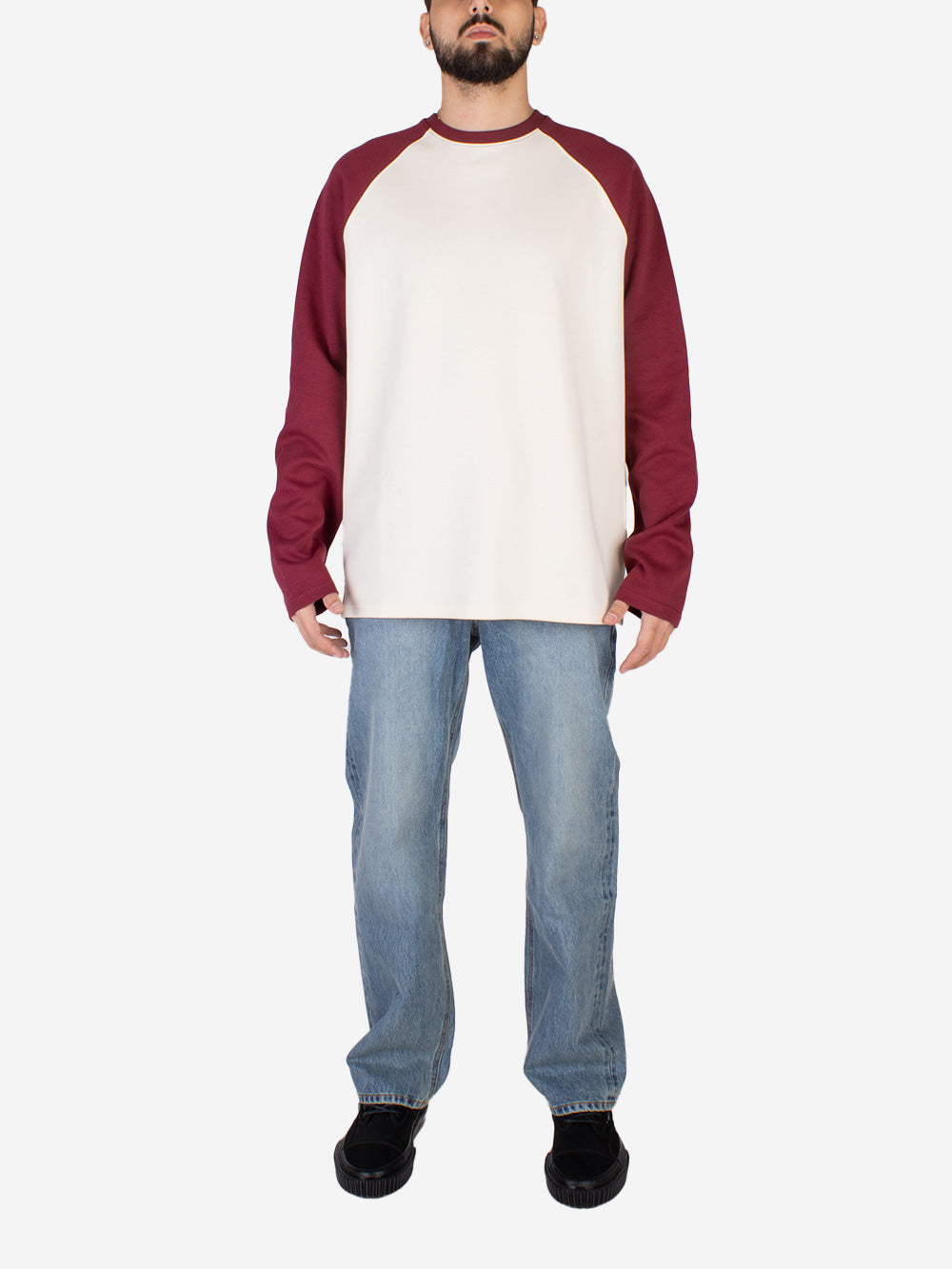 FRIZMWORKS T-shirt a maniche lunghe con maniche raglan a contrasto 002 Bianco bordeaux Urbanstaroma