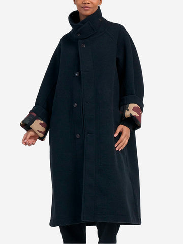 GIRLS OF DUST Trench coat reversibile Army in misto lana Navy