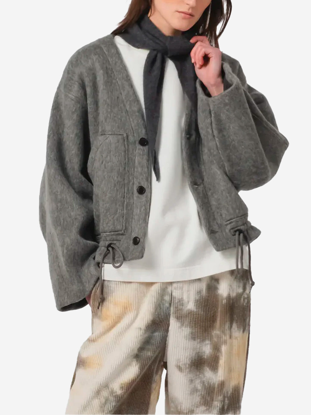 GIRLS OF DUST Giacca grigia cropped in fleece di mohair Grigio Urbanstaroma