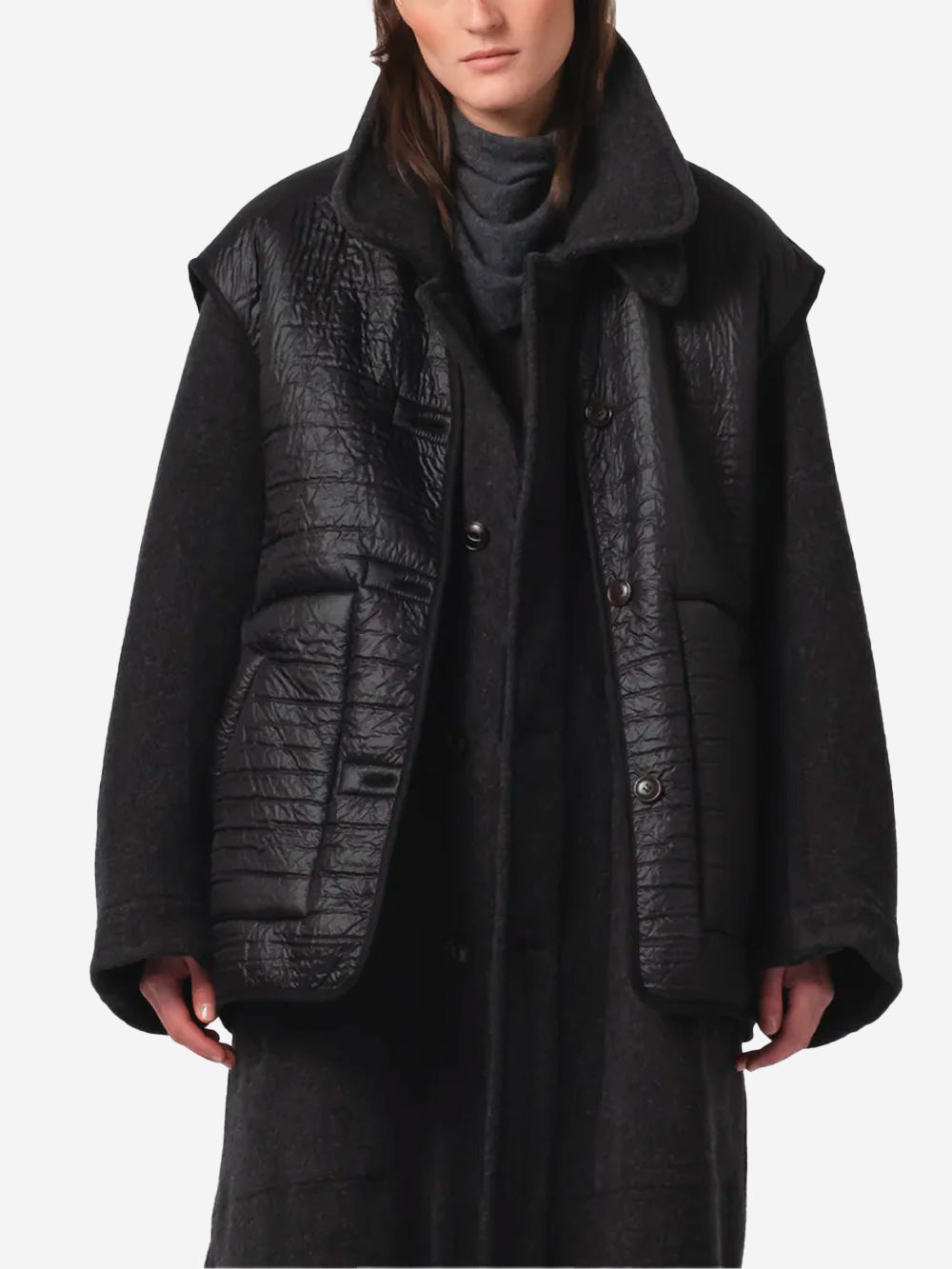 GIRLS OF DUST Gilet Lungo nero Reversibile Nero Urbanstaroma