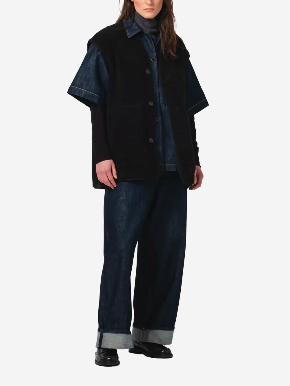 GIRLS OF DUST Gilet Lungo nero Reversibile Nero Urbanstaroma