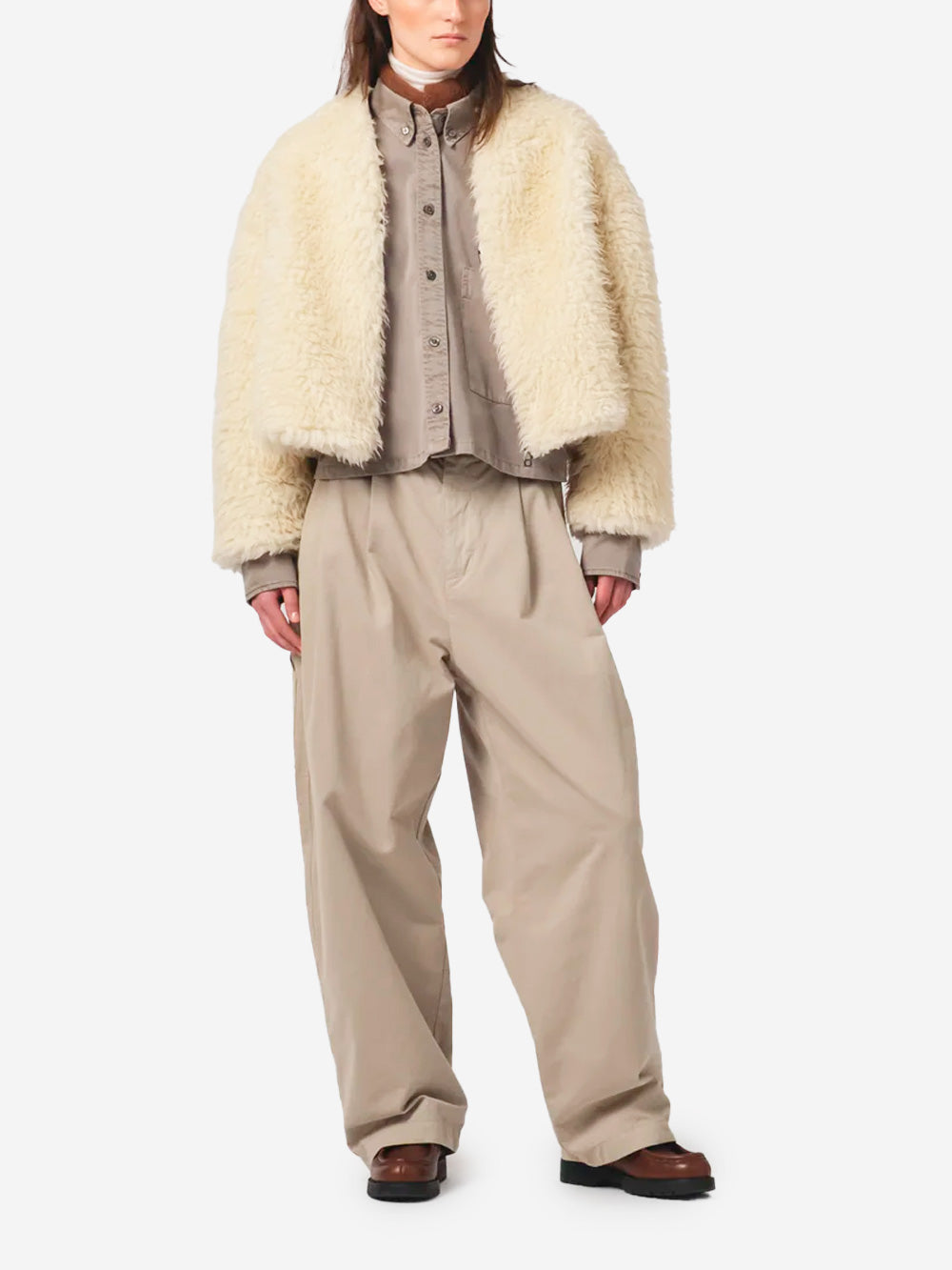 GIRLS OF DUST Pantaloni extra wide pleated in gabardine grigi Grigio chiaro Urbanstaroma