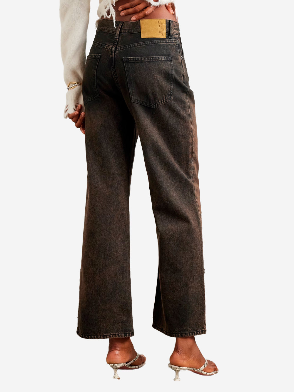 HAIKURE Jeans a gamba larga marroni 'Korea' Nero Urbanstaroma