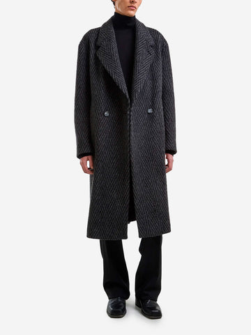 HEVO Cappotto doppiopetto spigato 'Santacesarea' in misto lana Nero grigio