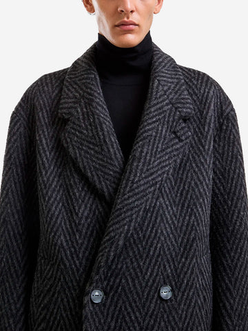 HEVO Cappotto doppiopetto spigato 'Santacesarea' in misto lana Nero grigio