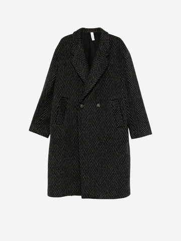 HEVO Cappotto doppiopetto spigato 'Santacesarea' in misto lana Nero grigio
