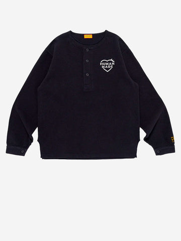 HUMAN MADE Maglia military blu con collo Henley Navy