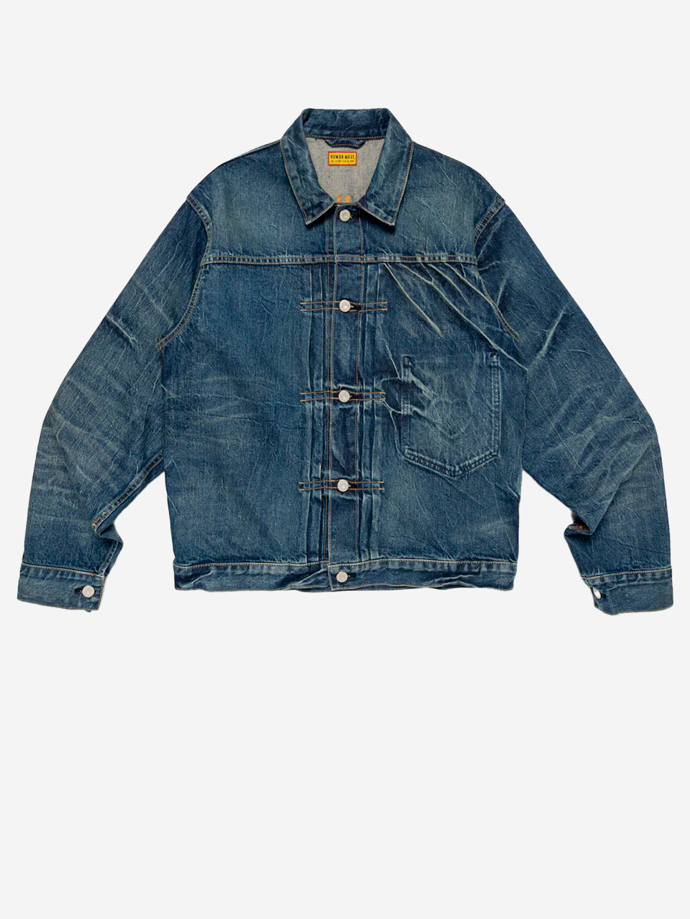 HUMAN MADE Denim Work Jacket distressed con cuciture a catenella Blu Urbanstaroma