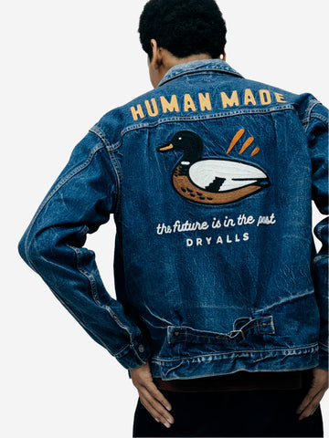 HUMAN MADE Denim Work Jacket distressed con cuciture a catenella Blu