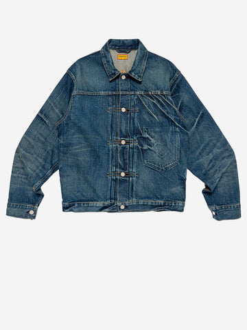 HUMAN MADE Denim Work Jacket distressed con cuciture a catenella Blu