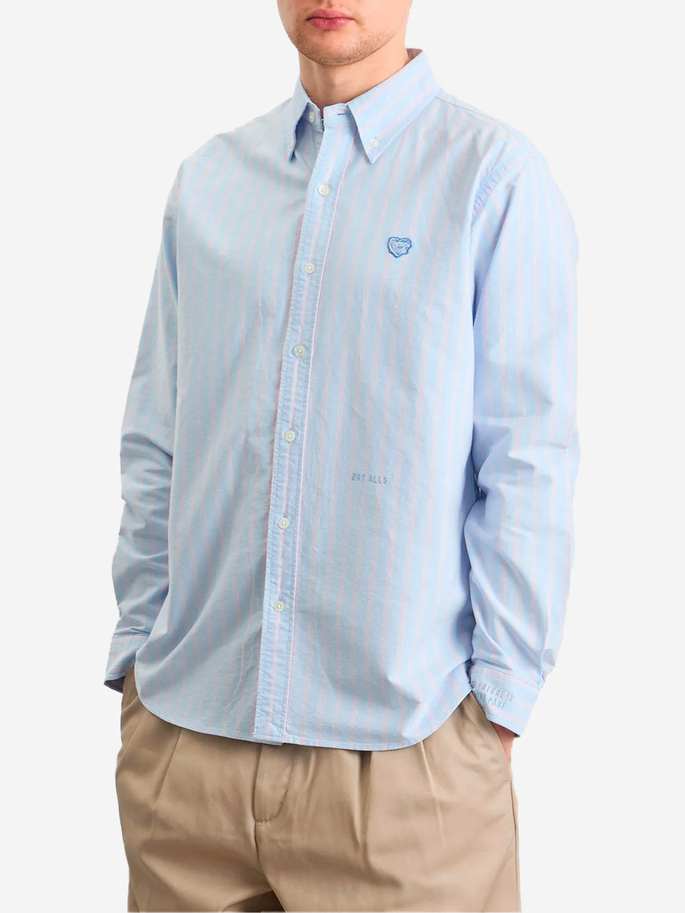 HUMAN MADE Camicia Oxford a righe celesti con patch cuore Celeste Urbanstaroma