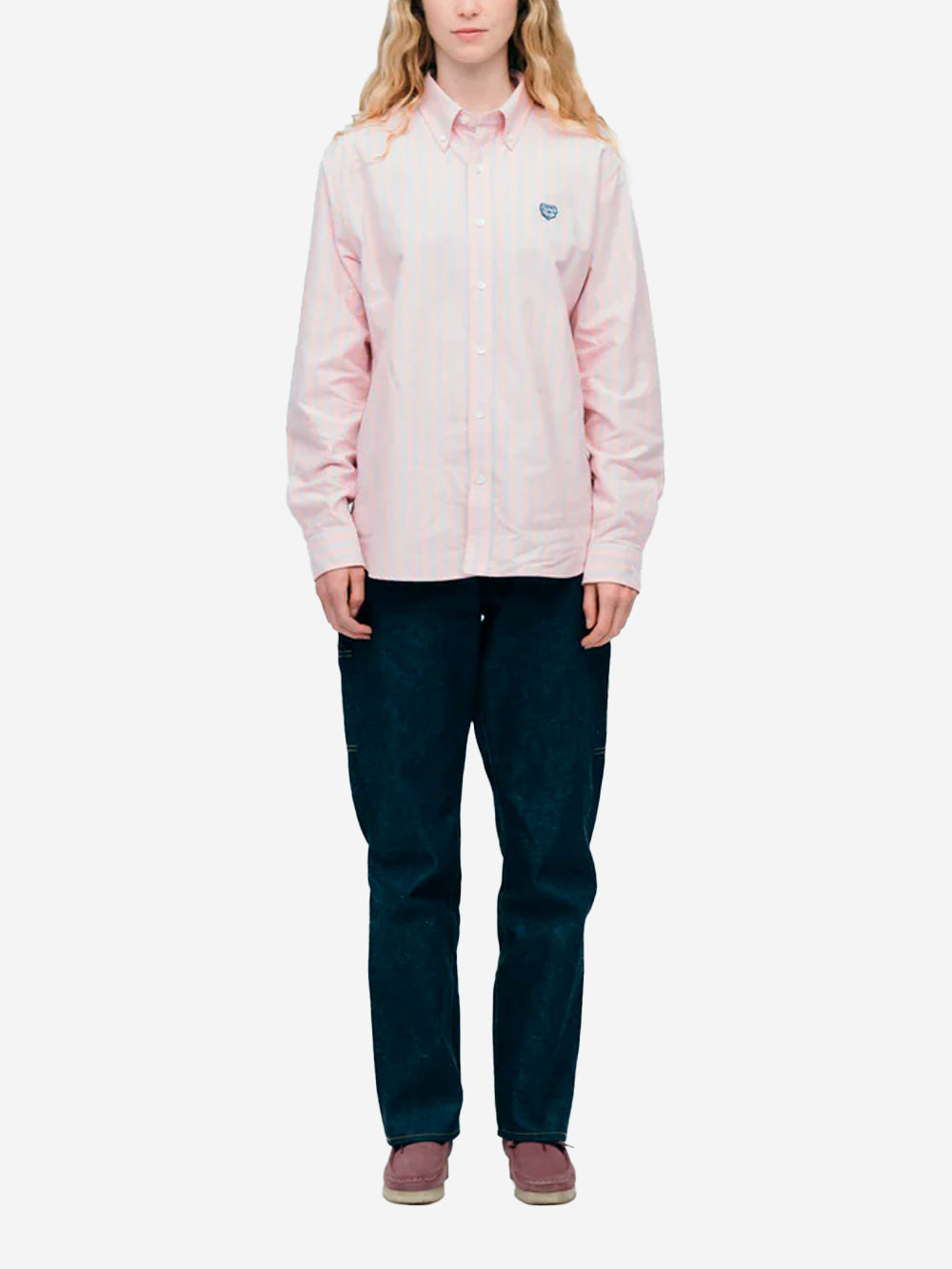 HUMAN MADE Camicia Oxford a righe rosa con patch cuore Rosa Urbanstaroma