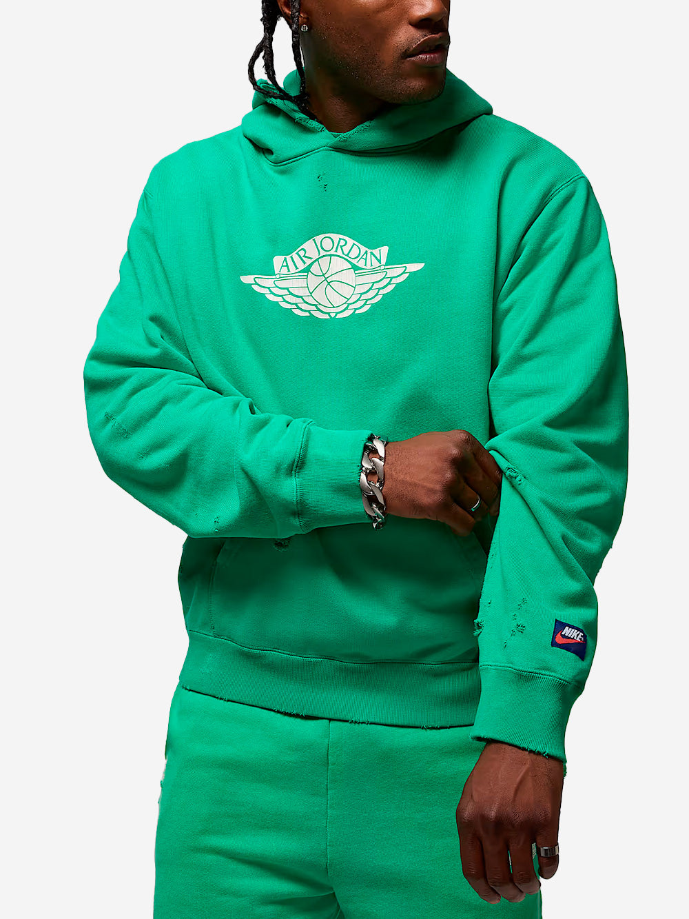 JORDAN Felpa 'Rare' verde con cappuccio distressed Verde Urbanstaroma