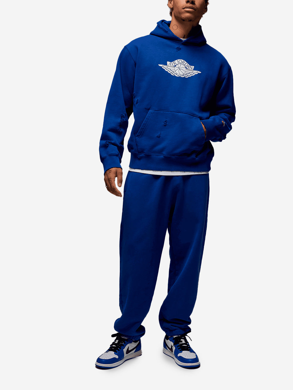 JORDAN Felpa 'Rare' blu con cappuccio distressed blu Urbanstaroma