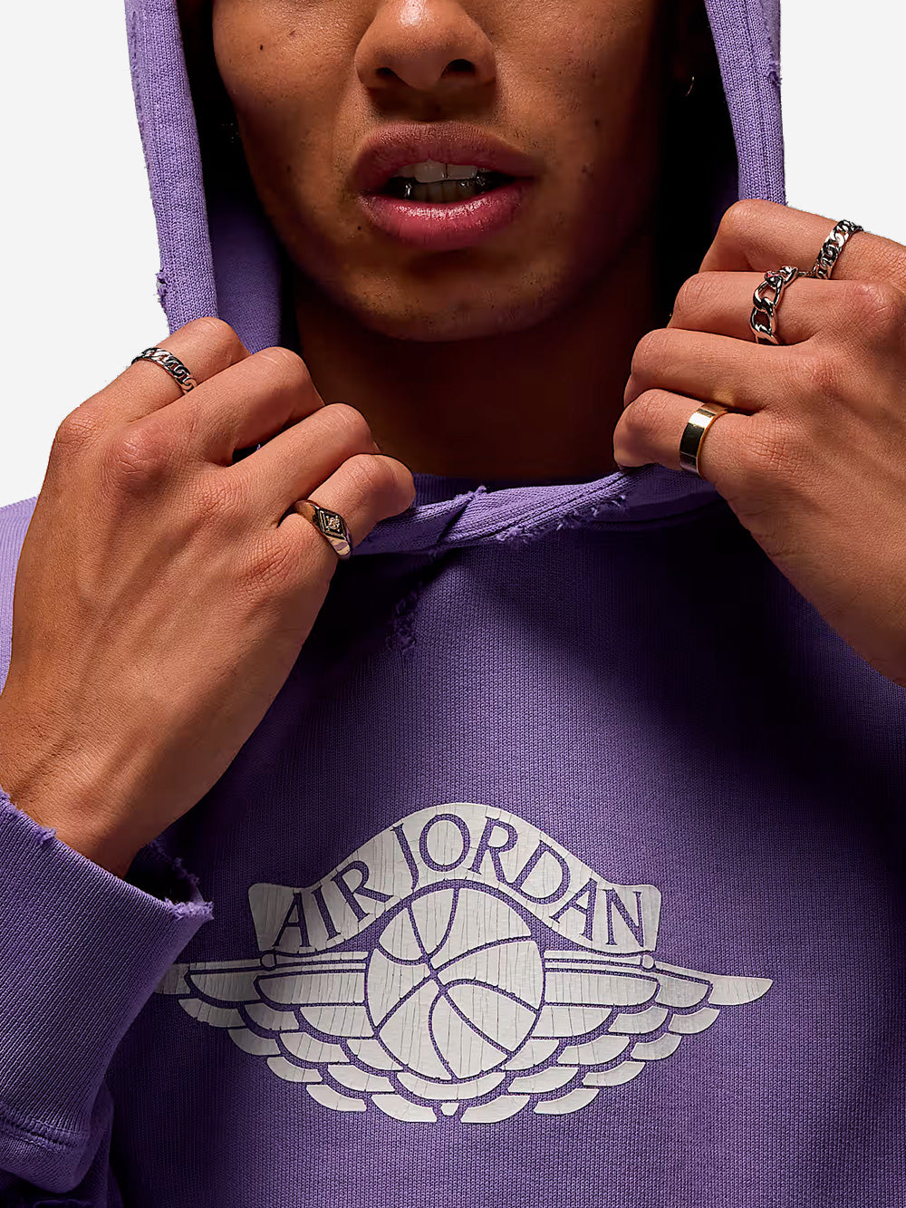 JORDAN Felpa 'Rare' lilla con cappuccio distressed Lilla Urbanstaroma