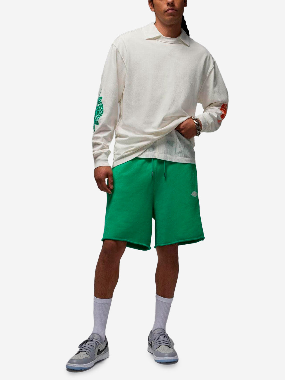 JORDAN Shorts verdi in fleece di cotone Rare Air Verde Urbanstaroma