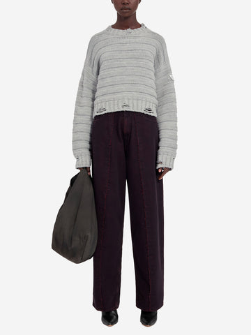 MM6 MAISON MARGIELA Pullover cropped distressed misto lana Grigio