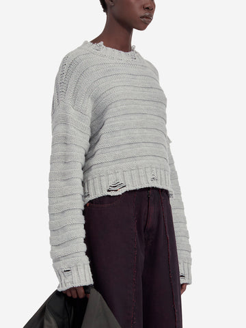 MM6 MAISON MARGIELA Pullover cropped distressed misto lana Grigio