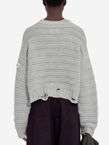 MM6 MAISON MARGIELA Pullover cropped distressed misto lana Grigio