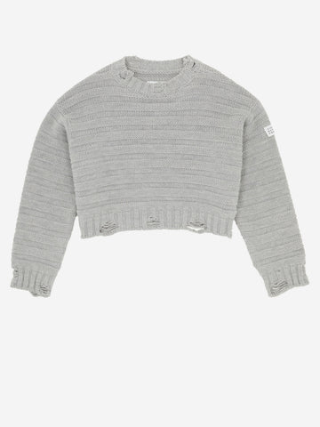 MM6 MAISON MARGIELA Pullover cropped distressed misto lana Grigio
