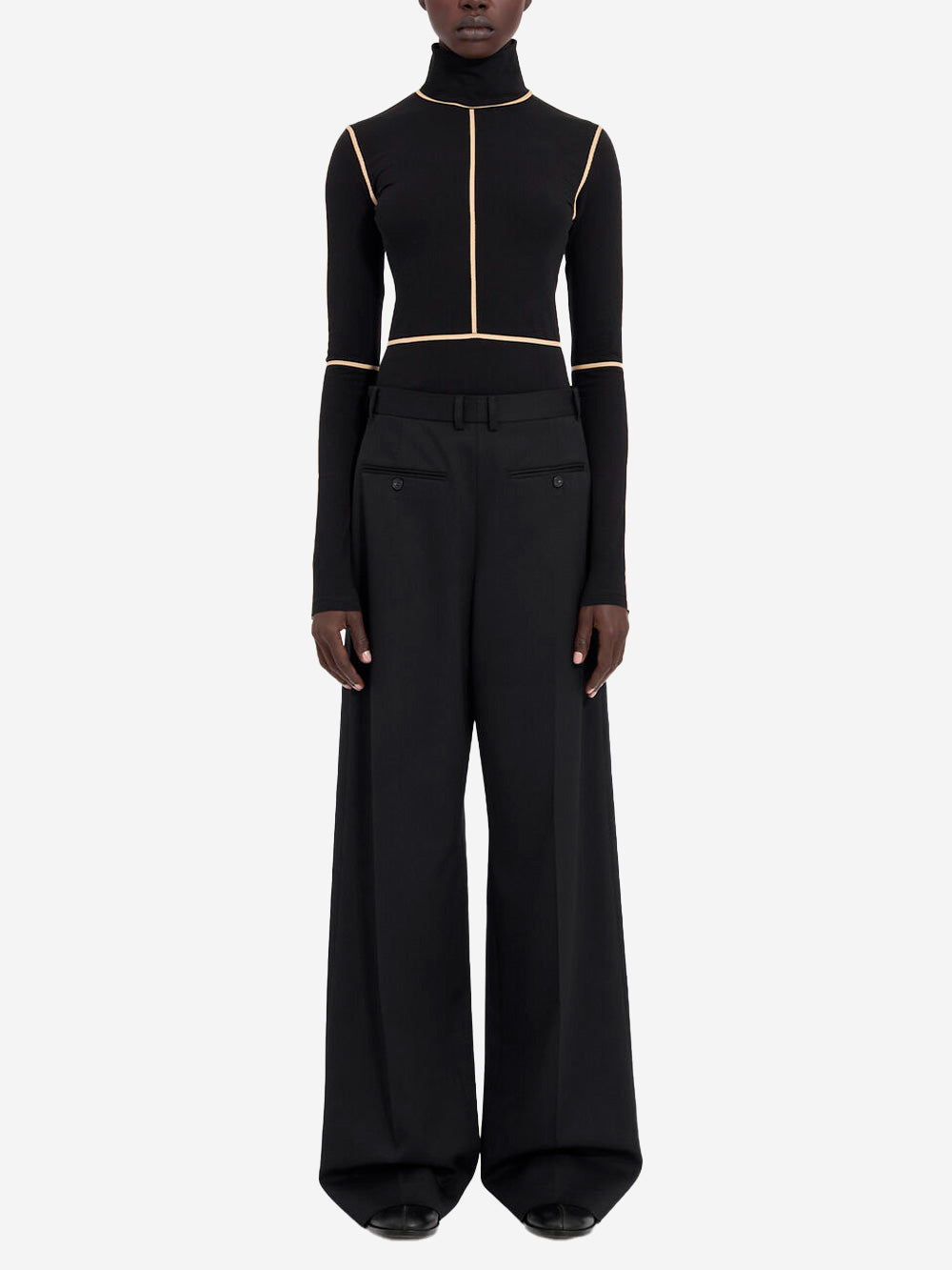 MM6 MAISON MARGIELA Pantaloni sartoriali misto lana con white stitch sul retro Nero Urbanstaroma