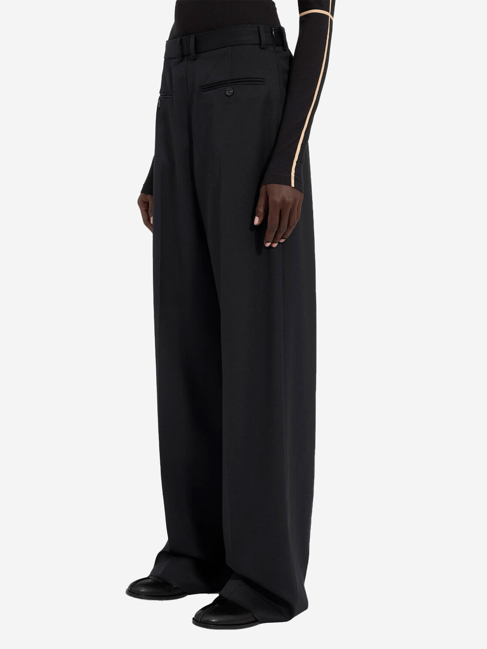 MM6 MAISON MARGIELA Pantaloni sartoriali misto lana con white stitch sul retro Nero Urbanstaroma