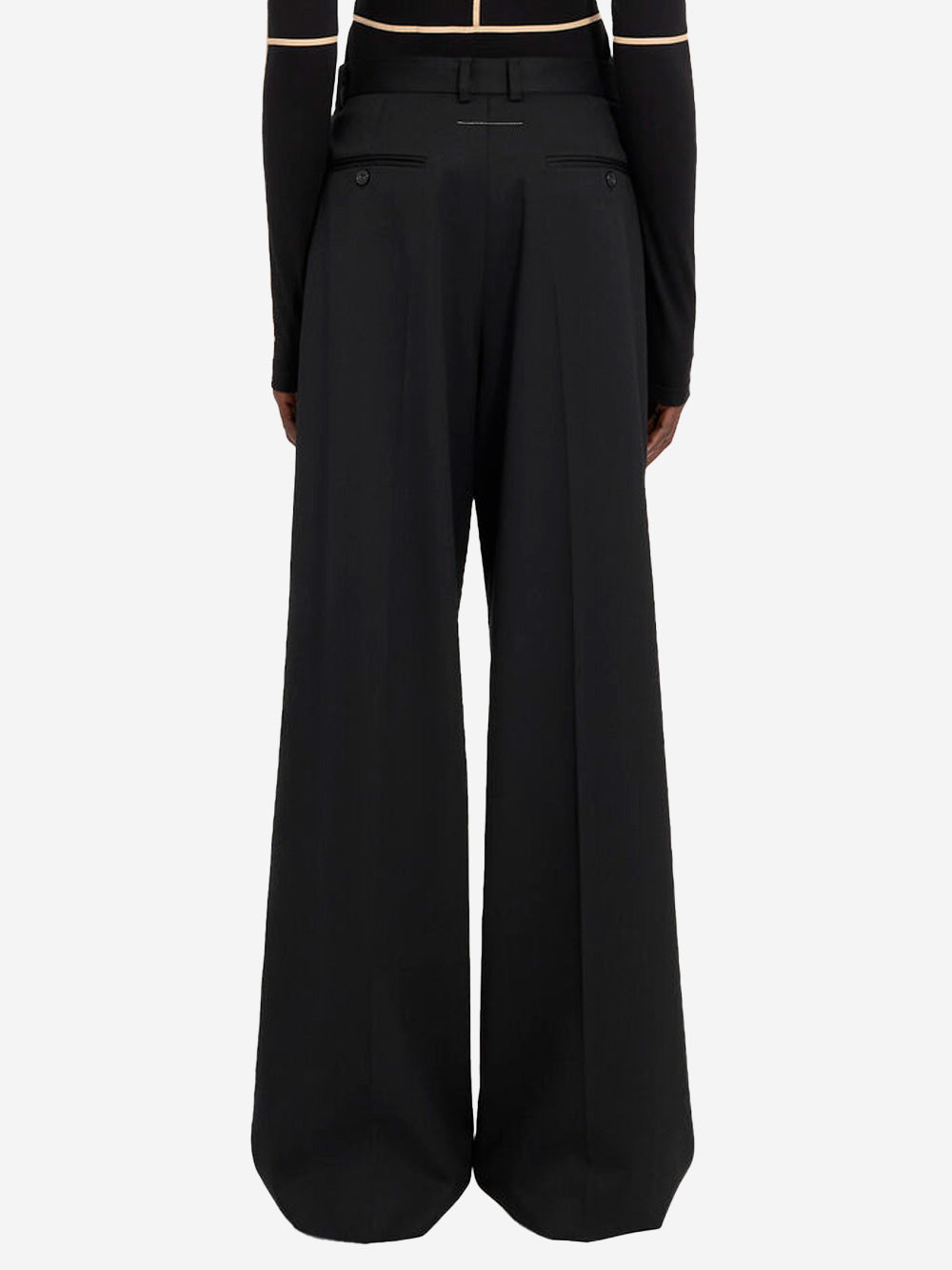 MM6 MAISON MARGIELA Pantaloni sartoriali misto lana con white stitch sul retro Nero Urbanstaroma