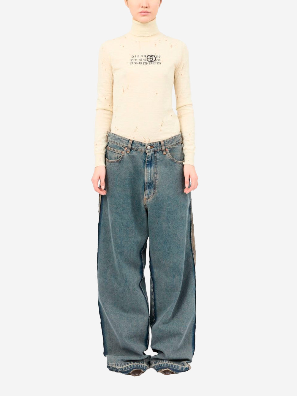 MM6 MAISON MARGIELA Jeans a gamba larga con cuciture a vista e white stitch Denim Urbanstaroma