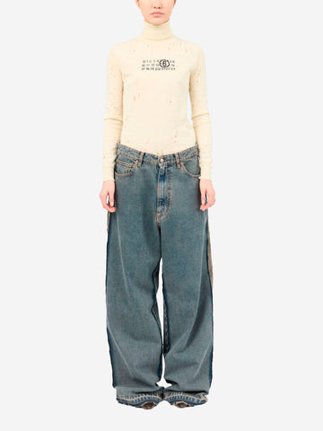 MM6 MAISON MARGIELA Jeans a gamba larga con cuciture a vista e white stitch Denim