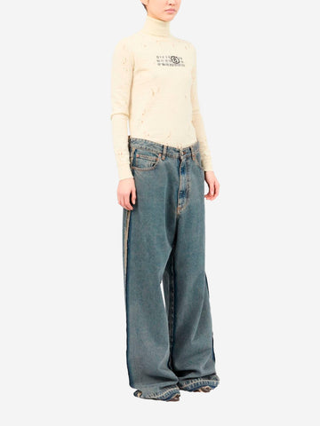 MM6 MAISON MARGIELA Jeans a gamba larga con cuciture a vista e white stitch Denim