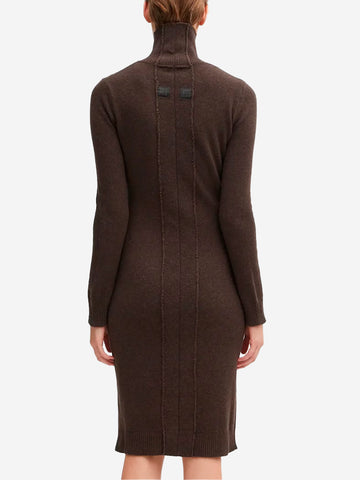 MM6 MAISON MARGIELA Abito dolcevita marrone in misto lana con logo Numeric Marrone