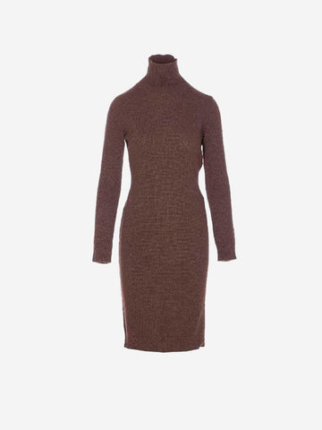 MM6 MAISON MARGIELA Abito dolcevita marrone in misto lana con logo Numeric Marrone