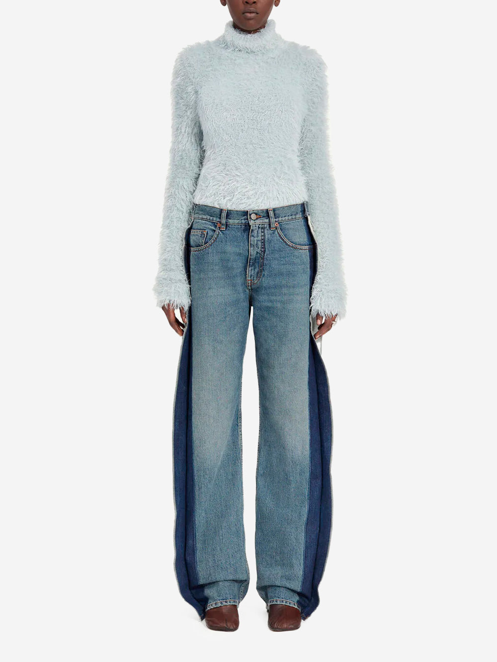 MM6 MAISON MARGIELA Jeans a gamba dritta decostruiti con pannelli e logo Numeric Denim Urbanstaroma