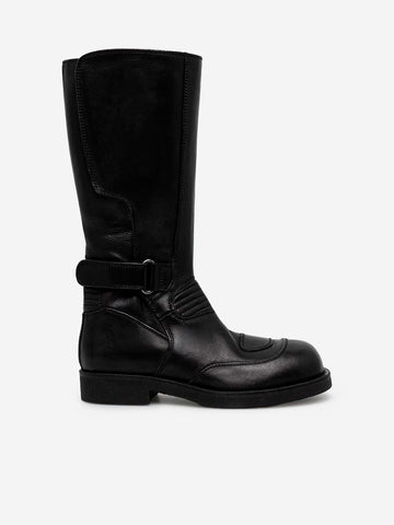 MM6 MAISON MARGIELA Stivali alti neri in pelle con fibbia Nero